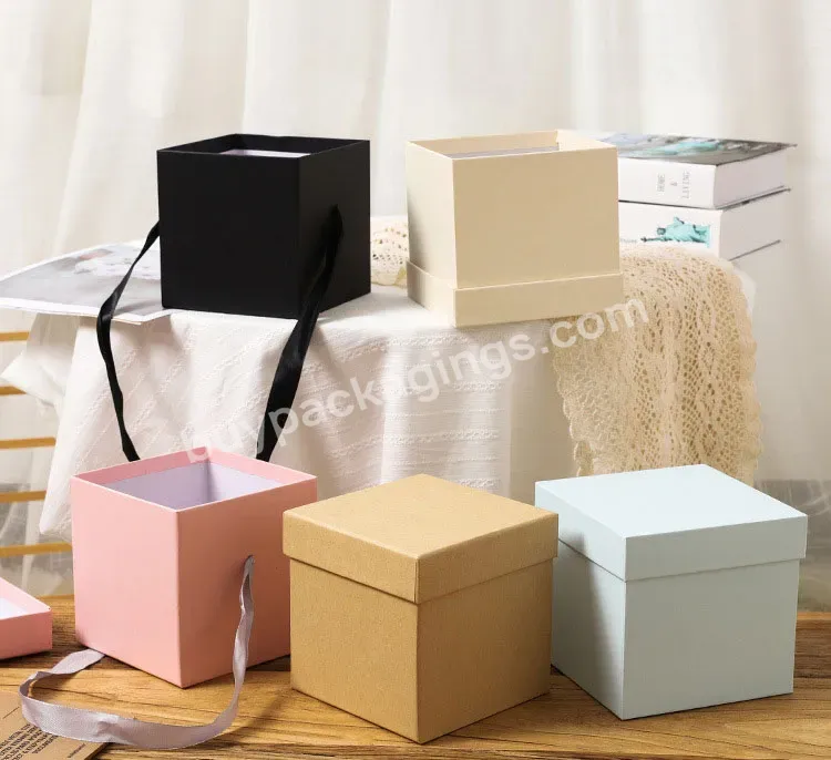 Logo Custom Handle Luxury Premium Square Solid Color Flowers Gift Packaging Heaven And Earth Box