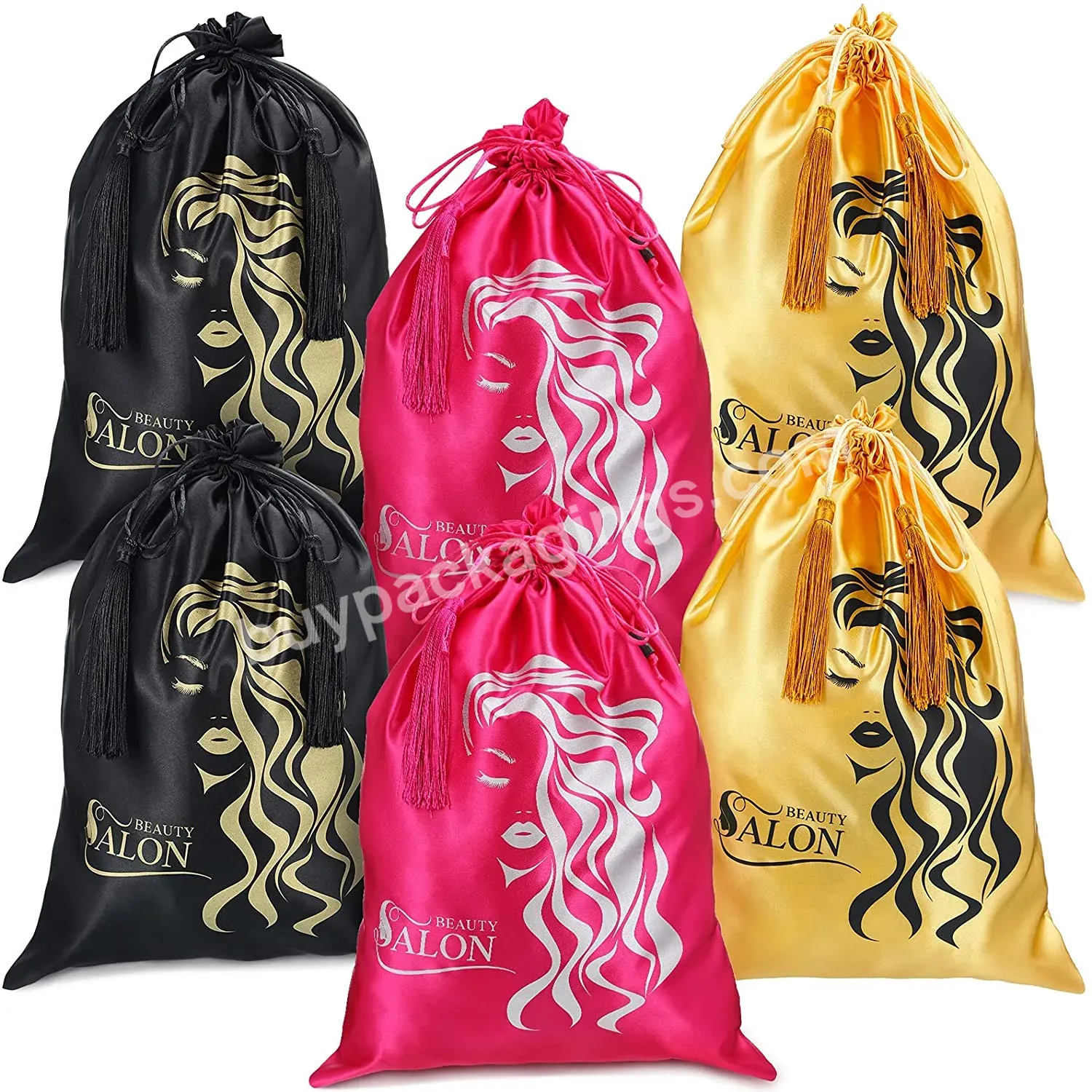 Logo Custom Satin Bags Silk Bags With Drawstring For Hair Extension Human Hair Bundles Wigs Other Hair Styling Tools Travel Bags