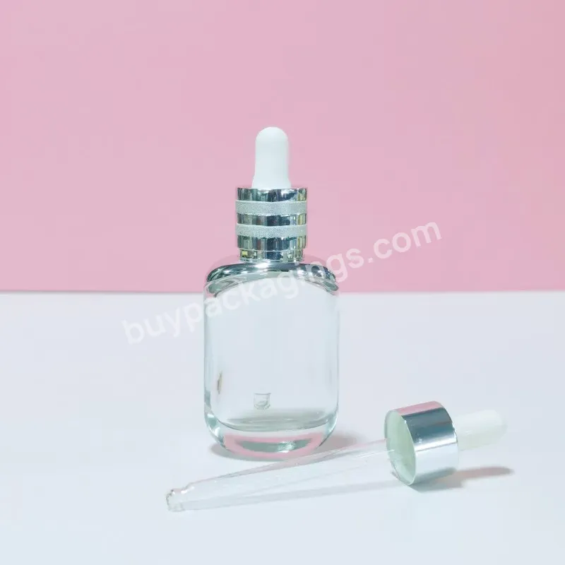 Logo Customized Clear 30ml New Set Shoulder Thick Bottom Flat Essential Oil Bottle Dropper Bottle