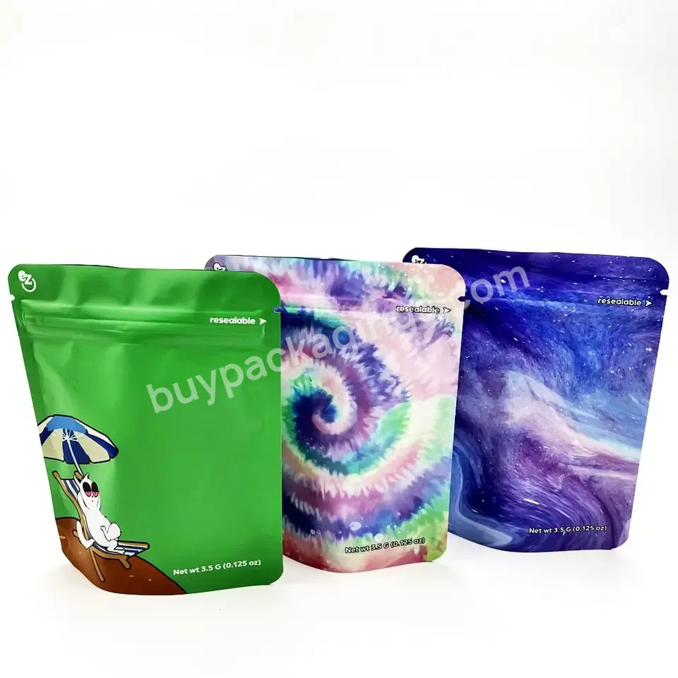 Logo Design Resealable Smell Proof Stand Up Pouch Plastic Zip Lock Ziplock Color 3.5 Mylar Bags Custom