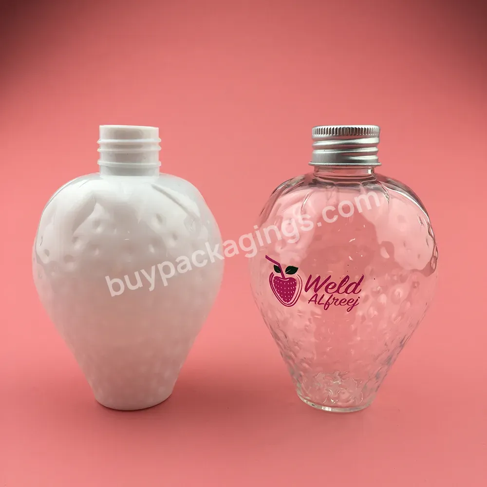 Lovely 200ml Pet Plastic Strawberry Shaped Beverage Bottle With Aluminium Cap