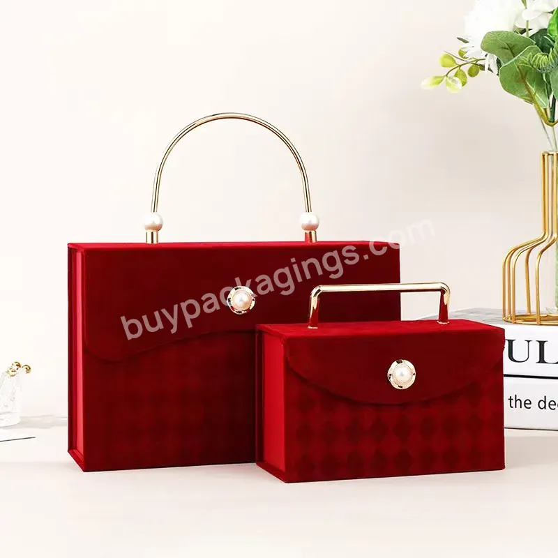 Lovely Wedding Gift Box Pearl Bag Jewelry Cardboard Paper Boxes With Velvet Fabric Handles Clothing/candy/party Packaging Boxes