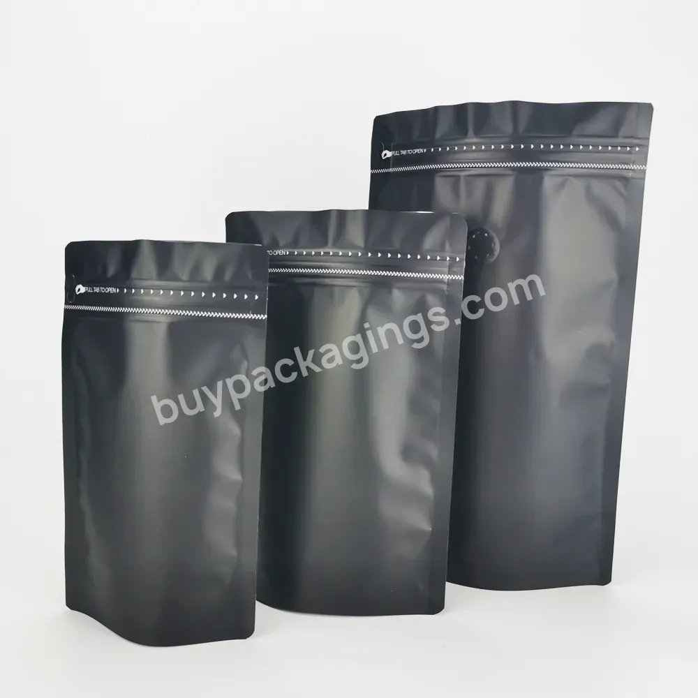 Low Moq 100g 250g 500g 1kg Laminated Plastic Mylar Black Stand Up Zip Lock Pouch For Coffee Packaging Bag With Valve