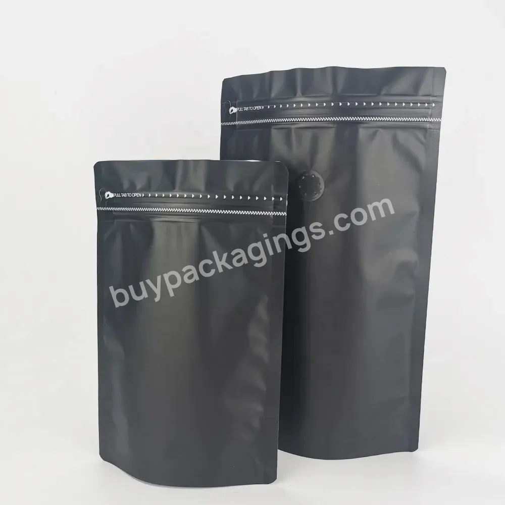 Low Moq 100g 250g 500g 1kg Laminated Plastic Mylar Black Stand Up Zip Lock Pouch For Coffee Packaging Bag With Valve