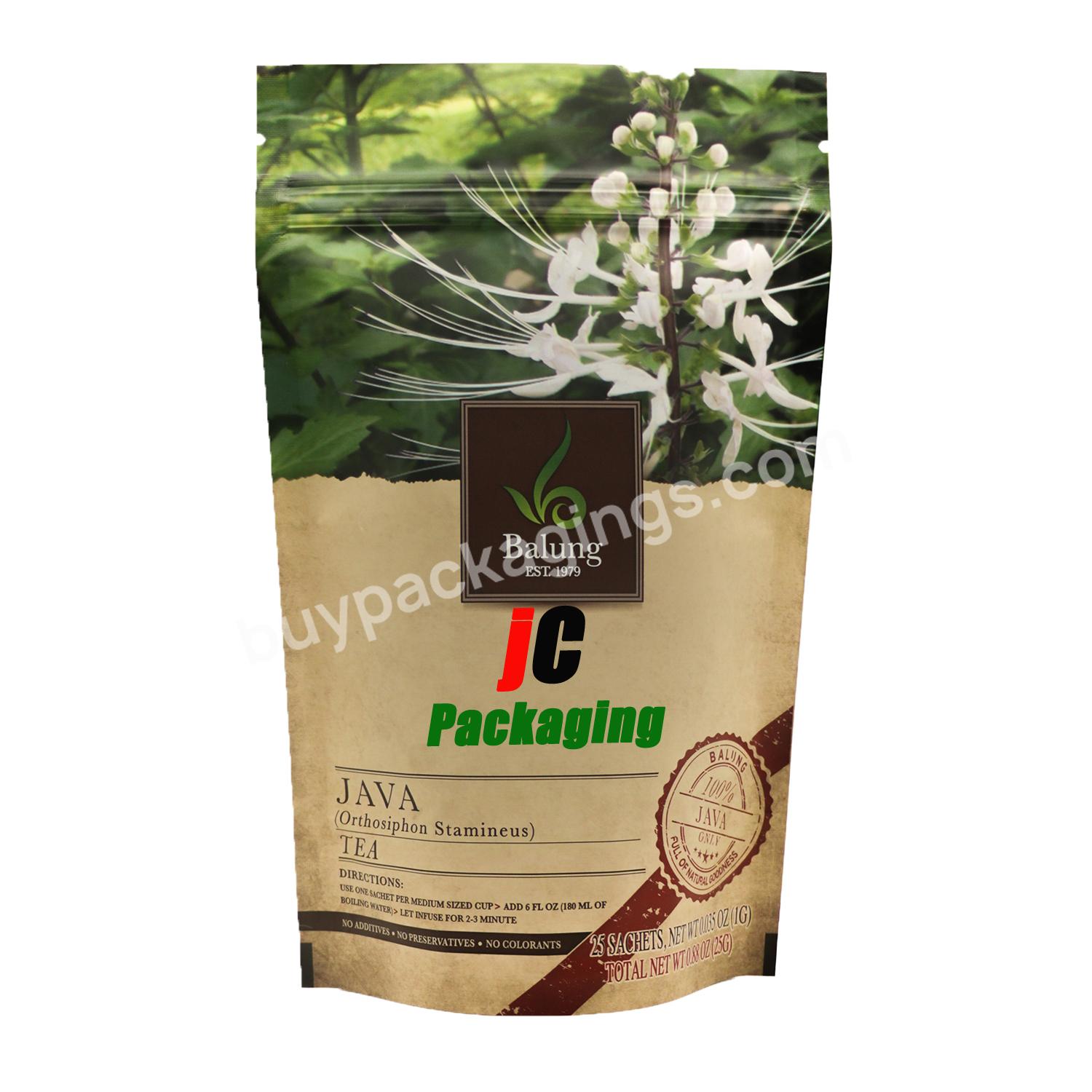 Low Moq 500pcs Custom Digital Printing Dry Flower Herb Seed Food Packaging Mylar Bag 500g Java Tea Plastic Pouch