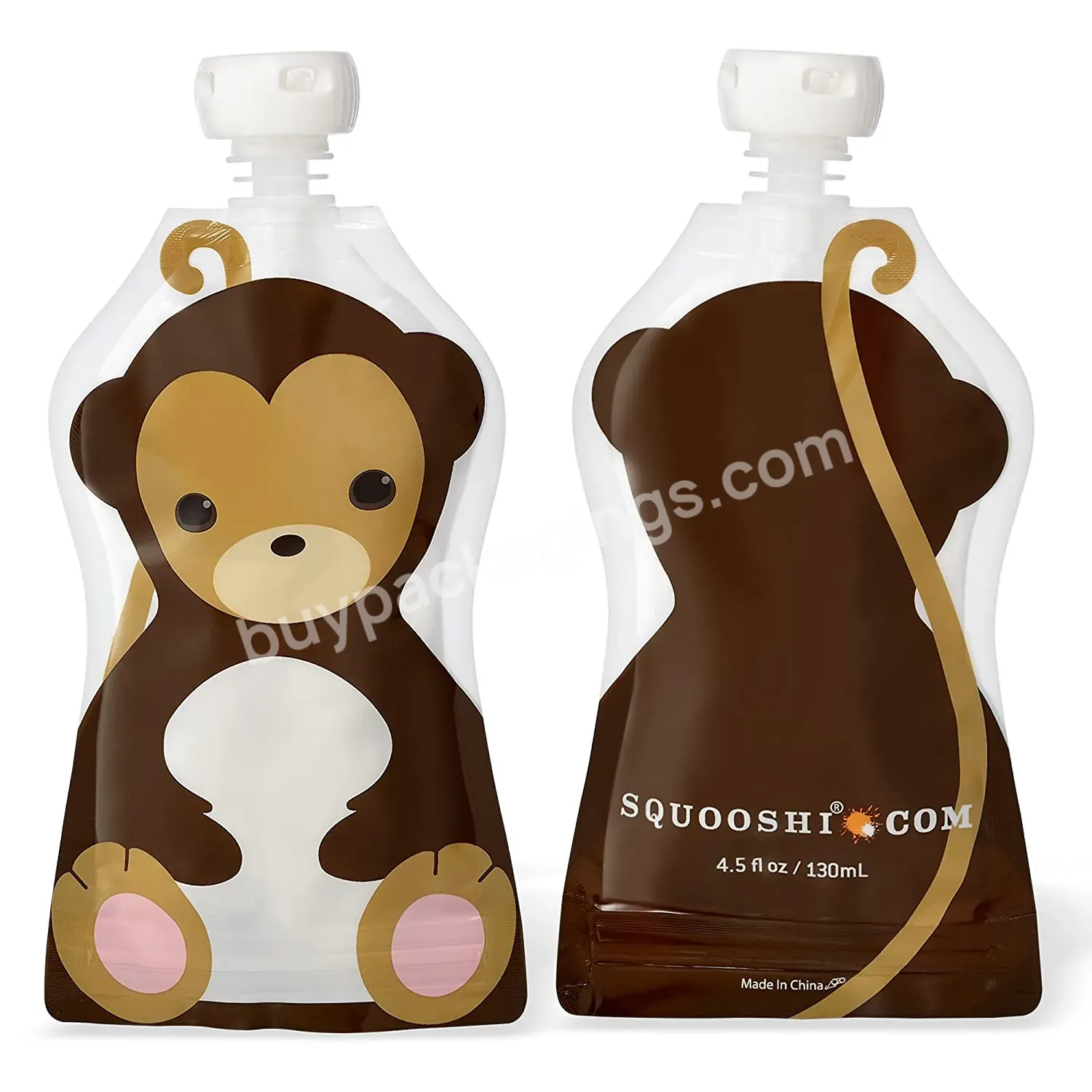 Low Moq Custom Aluminum Foil Beverage Juice Liquid Plastic Packaging Stand Up Pouch Reusable Zipper Food Baby Spout Pouch Bag