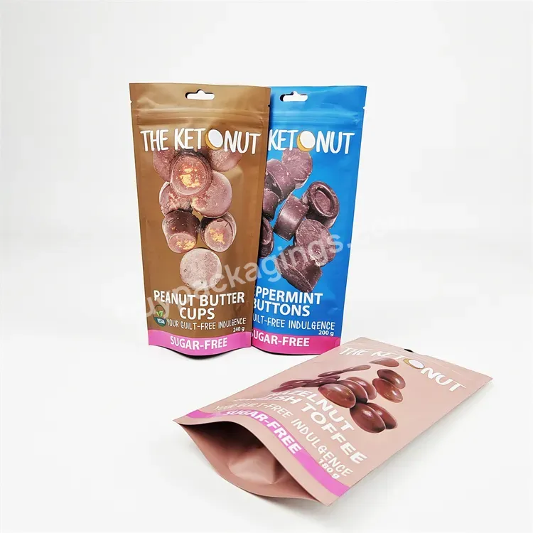 Low Moq Custom Printed Food Grade Coffee Packaging Digital Printing Stand Up Nut Candy Chocolate Pouch