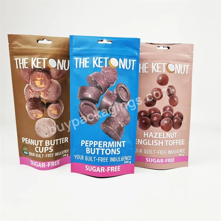 Low Moq Custom Printed Food Grade Coffee Packaging Digital Printing Stand Up Nut Candy Chocolate Pouch