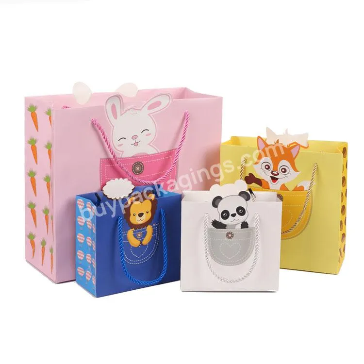 LOW MOQ Customized Kids Happy Birthdays Giveaway Gift Carrier Bag Children Fashion Toy Eid Mubarak Shopping Paper Bags for Party