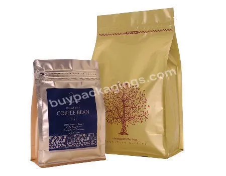 Low Moq Flat Bottom Pouch Coffee Bag With Valve And Zipper Bag Pouch Flat Bottom Coffee Bean Packaging Bags Coffee Pouch Gold