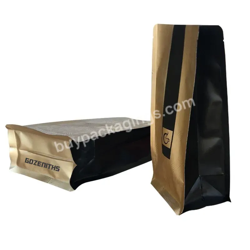 Low Moq Flat Bottom Pouch Coffee Bag With Valve And Zipper Bag Pouch Flat Bottom Coffee Bean Packaging Bags Coffee Pouch Gold