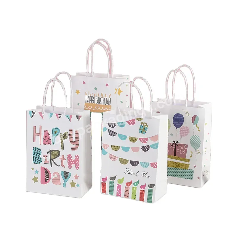 Low Moq Happy Birthday Gift Paper Bag Colorful Printed In Stock Goods White Kraft Paper Bag
