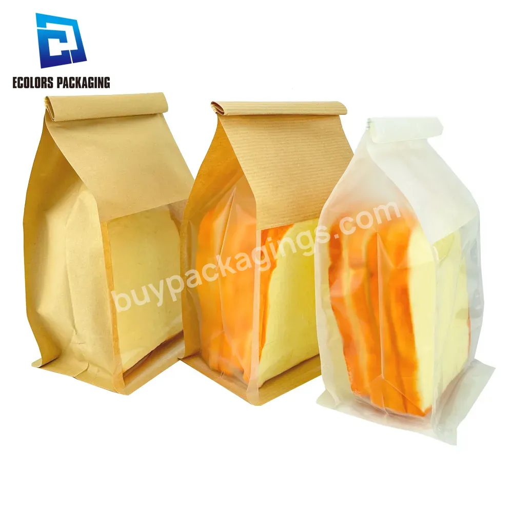 Low Moq Laminated Kraft Paper Flat Bottom Eight Side Gusset Toast Bread Packaging Bag Window With Tin Tie