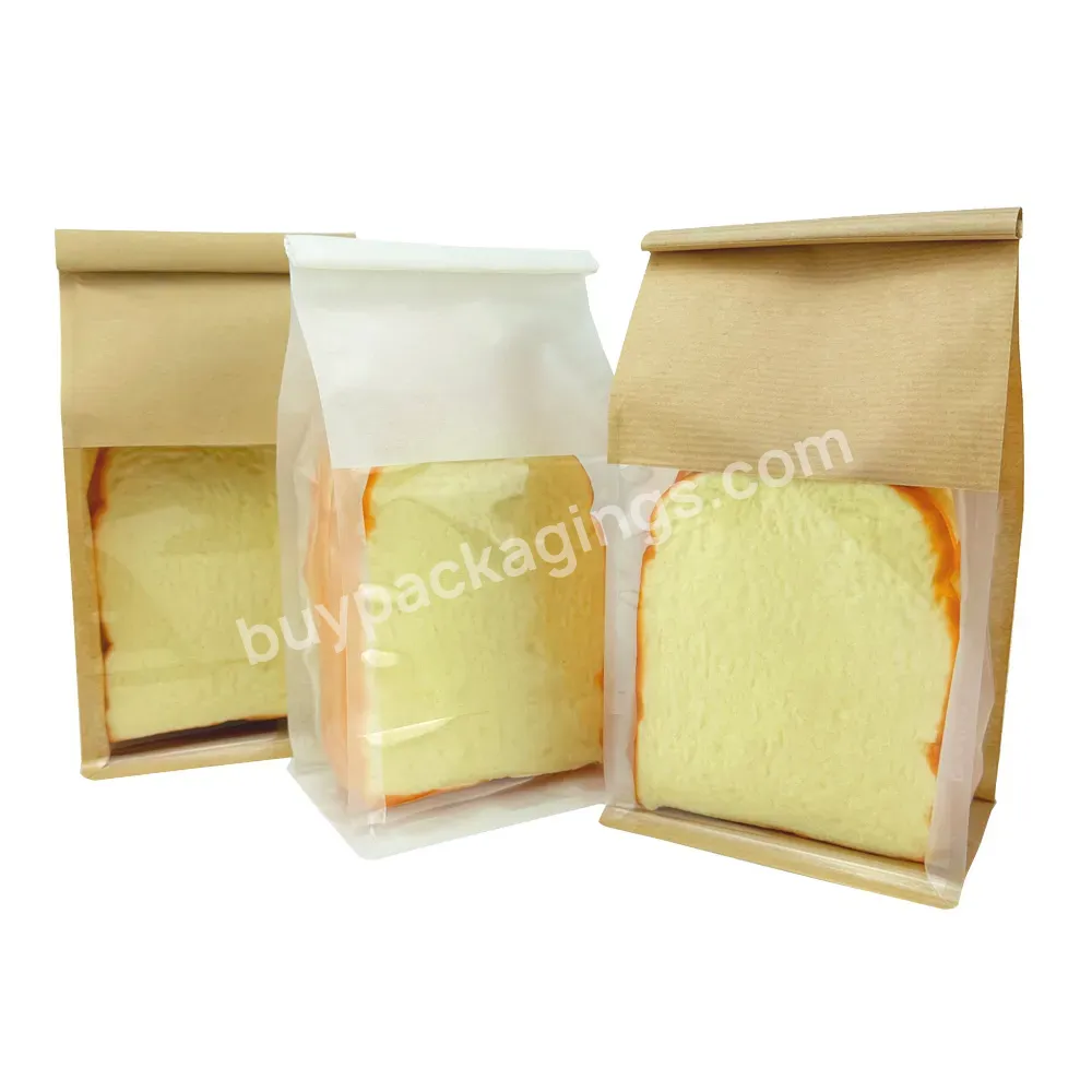 Low Moq Laminated Kraft Paper Flat Bottom Eight Side Gusset Toast Bread Packaging Bag Window With Tin Tie