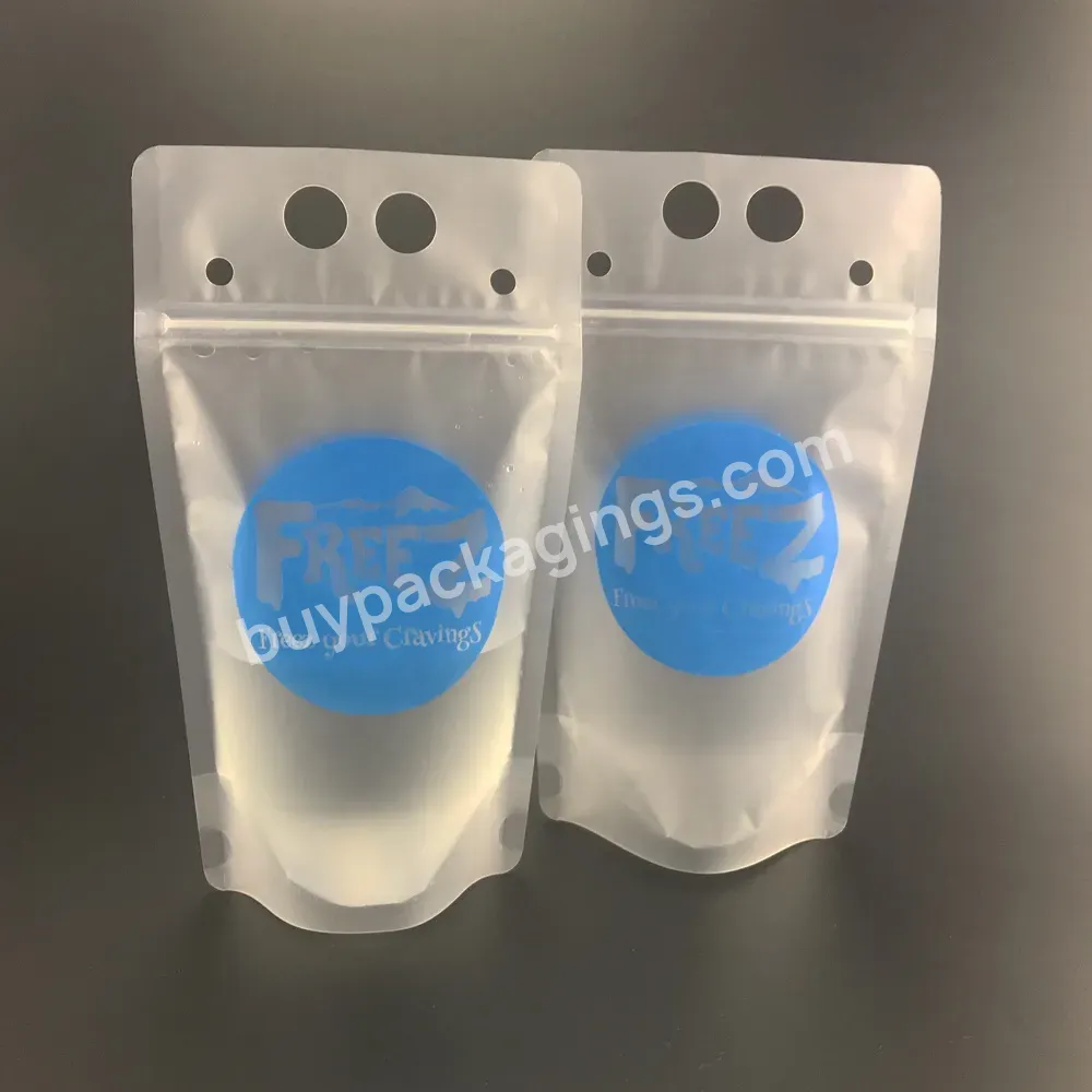 Low Moq Matte Frosted Stand Up Custom 1color Logo Printing Drink Ziplock Plastic Juice Bag With Straw