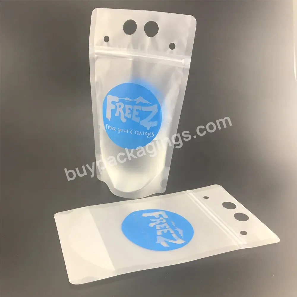 Low Moq Matte Frosted Stand Up Custom 1color Logo Printing Drink Ziplock Plastic Juice Bag With Straw