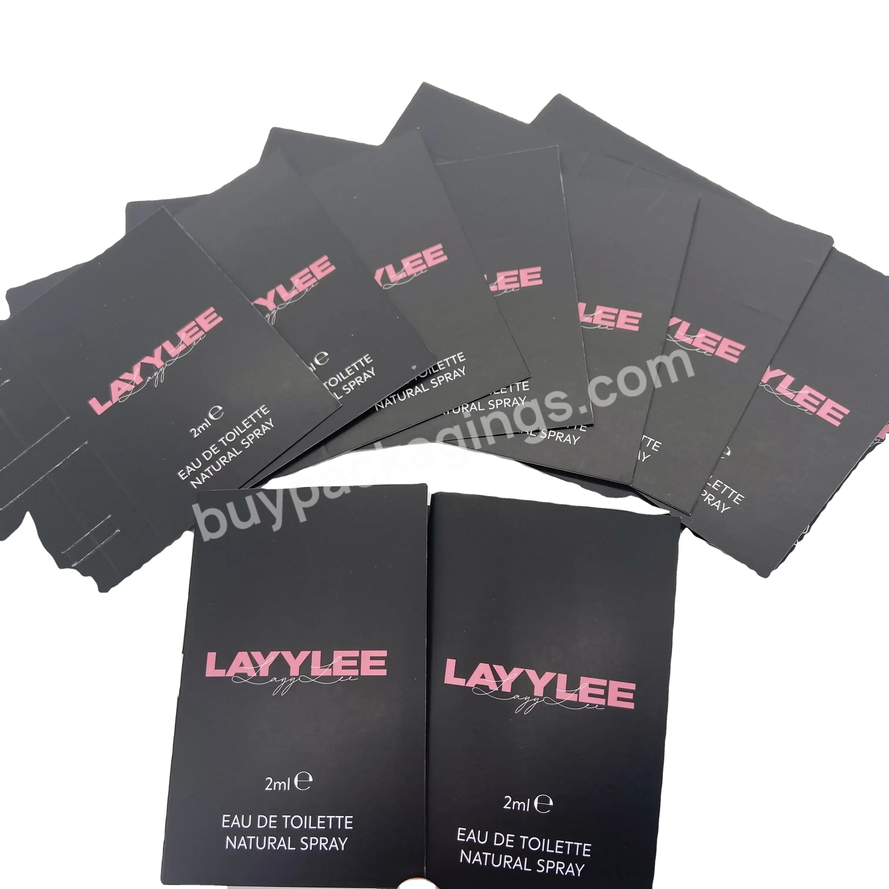Low Moq Wholesale Custom 1ml 2ml Sample Glass Perfume Vial Bottle Packaging Box Paper Card Perfume Holder