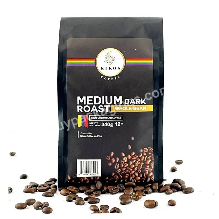 Low Price 250g 500g 1kg Matte Black Logo Print Eight Side Seal Flat Bottom Foil Laminated Coffee Beans Packaging Bag With Valve
