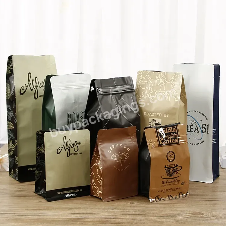 Low Price 8oz 12oz 16oz Flat Bottom Aluminum Foil Side Gusseted Coffee Bean Packaging Bags With Valve And Zipper