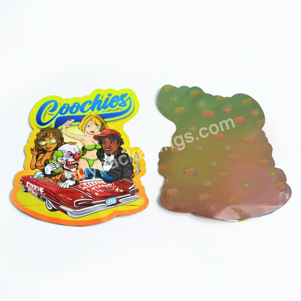 Low Price Custom 3.5 G 7g 14g 28g Child Proof Smell Proof Die Cut Irregular Shape Printed Mylar Bags Shaped Bag Sealer