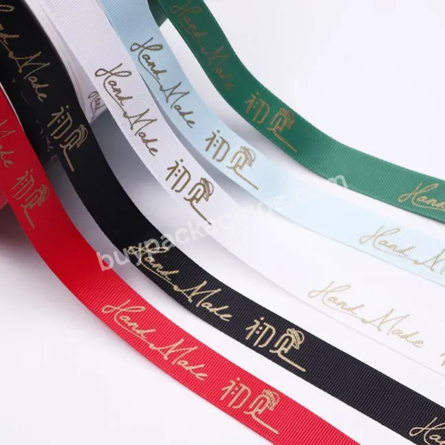 Low Price Custom Logo Black Polyester Ribbon Gold Foil Grosgrain Printed Satin Wired Ribbon