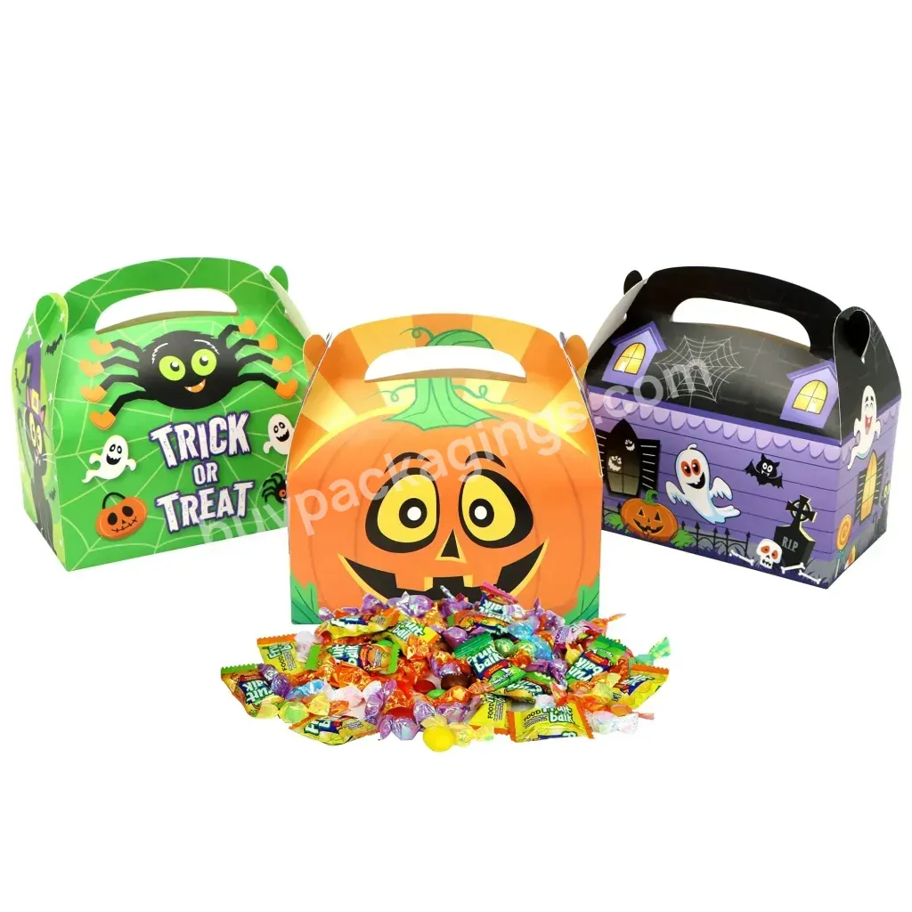 Low Price Customized Paper Halloween Candy Box Emptyt Packaging With Handle Paperboard Recyclable Folders Accept Customer's Logo