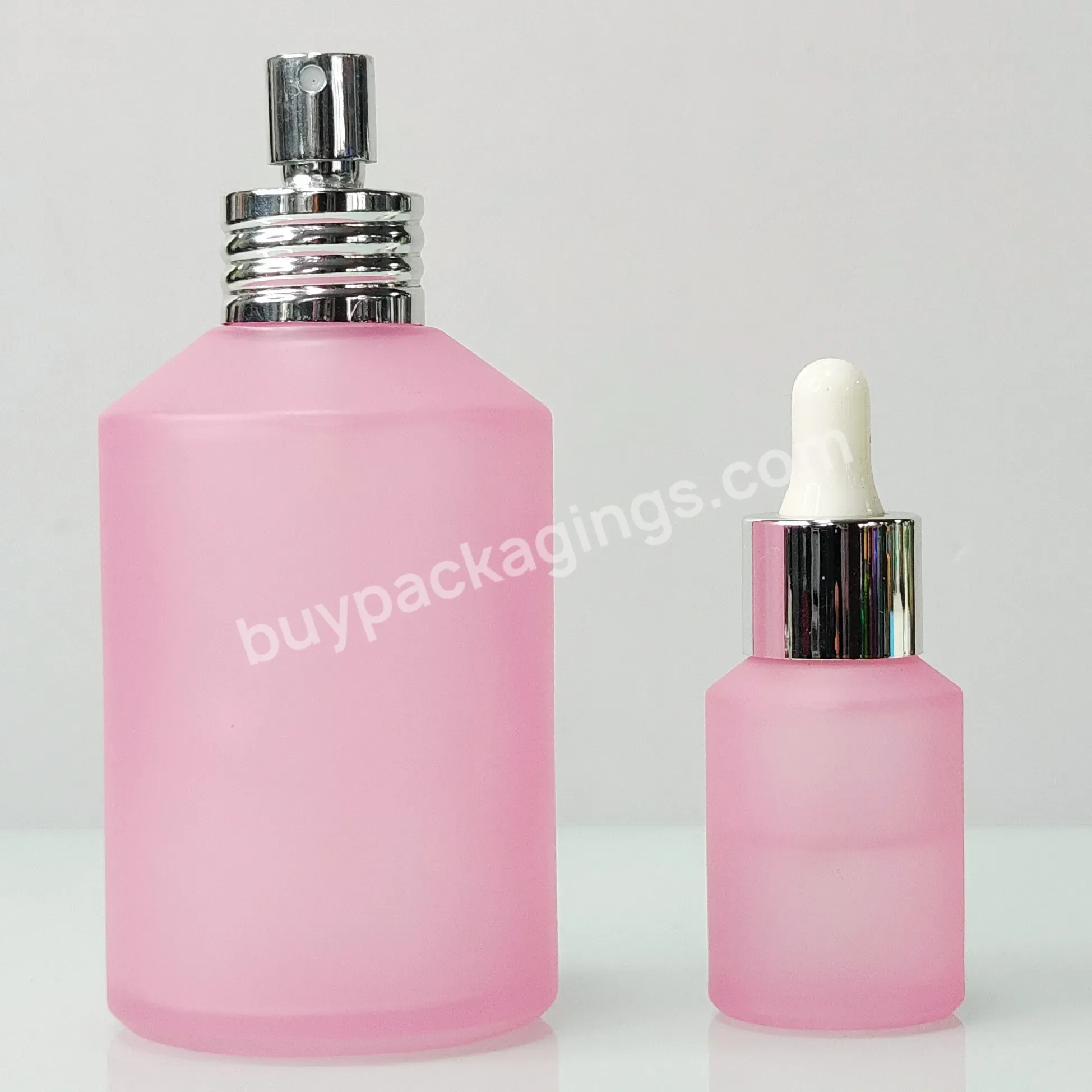 Low Price Wholesale Oblique Shoulder 30ml 50ml 100ml Hair Bread Oil Night Repair Serum Forested Pink Glass Bottle