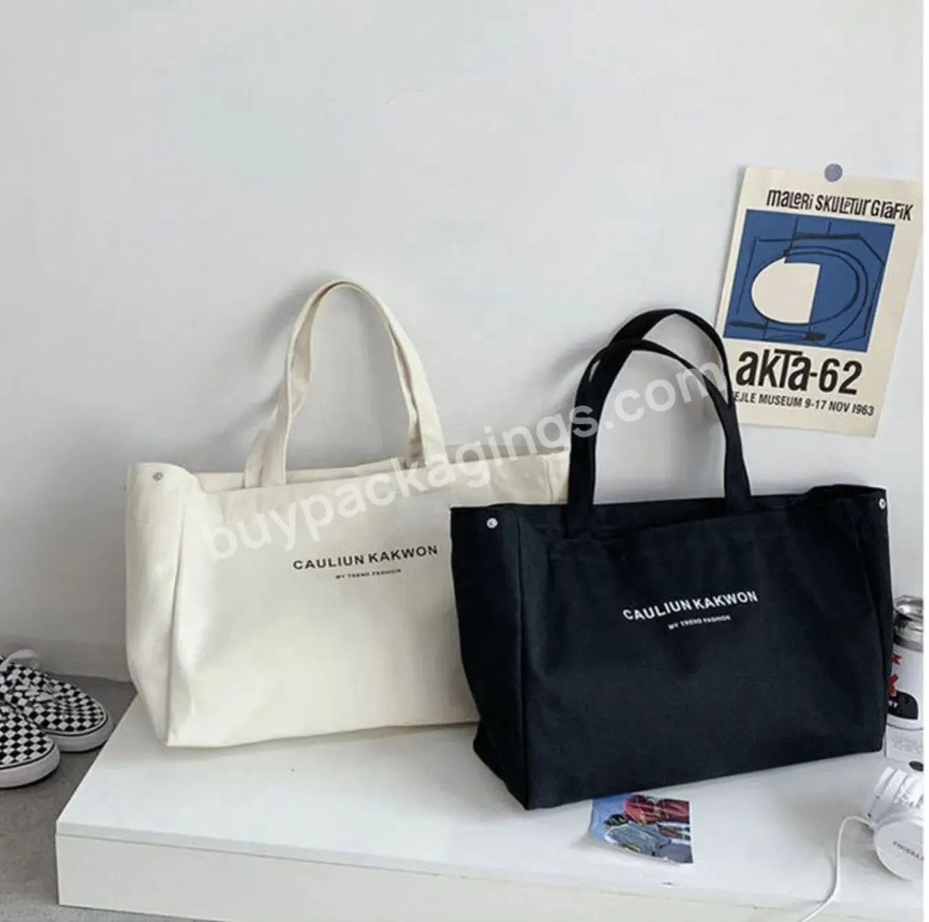 Lower Price Eco Cotton Tote Shopping Bag With Zipper And High-capacity Thick And Solid Literary Girl Canvas Bag Custom Logo