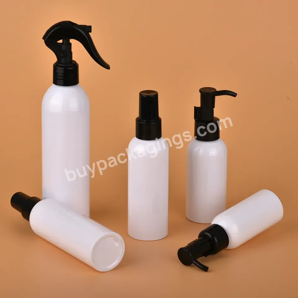 Luxury 100ml 150ml 200ml 300ml Round White Pet Plastic Bottles Spray Pump Cosmetics Custom Color Lotion Bottle