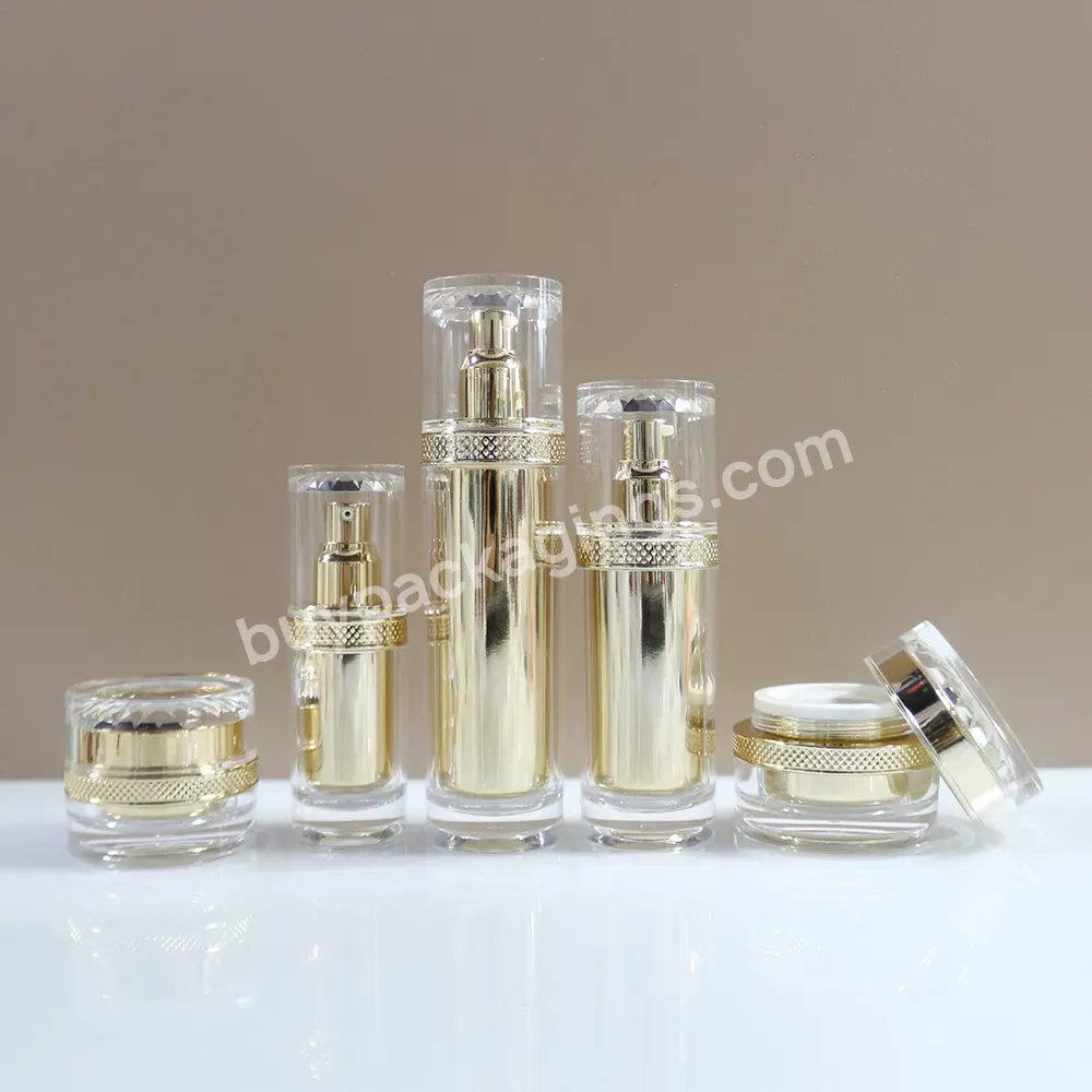 Luxury 100ml 50g 30g Cosmetic Packaging Gold Unique Skin Care Set Lotion Bottle Plastic Acrylic Bottle Serum Cream Jar