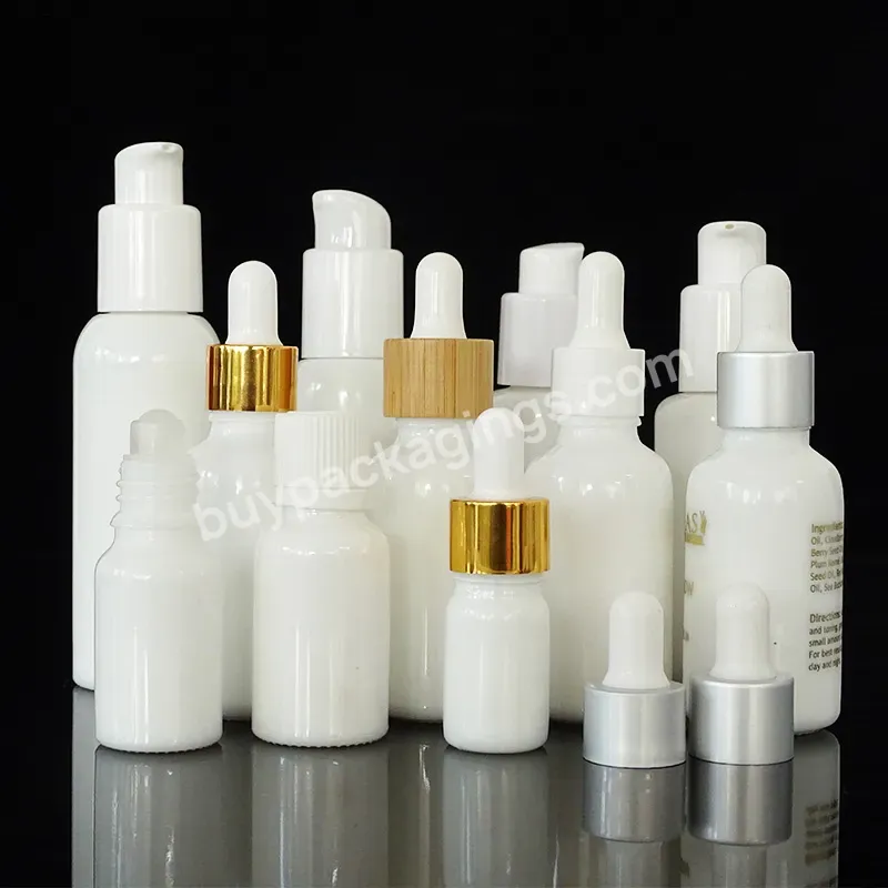 Luxury 10ml 15ml 20ml 30ml 2 Oz 60 Ml 100 Ml Empty Essential Oil Opal White Porcelain Glossy Glass Dropper Bottle With Pipettes