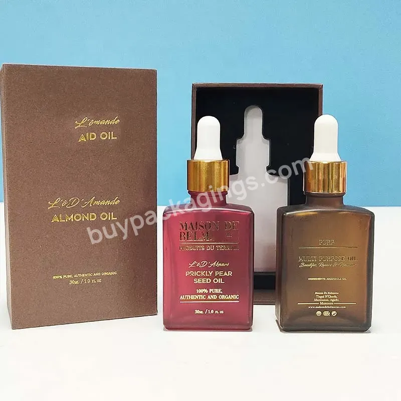 Luxury 15ml 30ml 50ml 100ml Amber Flat Square Rectangle Glass Dropper Bottles For Serum Essential Oil Bottle