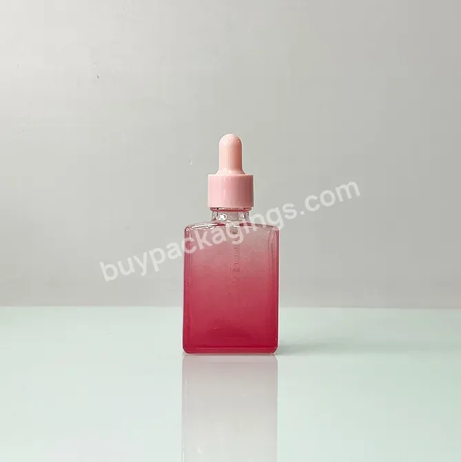 Luxury 15ml 30ml 50ml 100ml Pink Flat Square Rectangle Glass Dropper Bottles For Serum Essential Oil