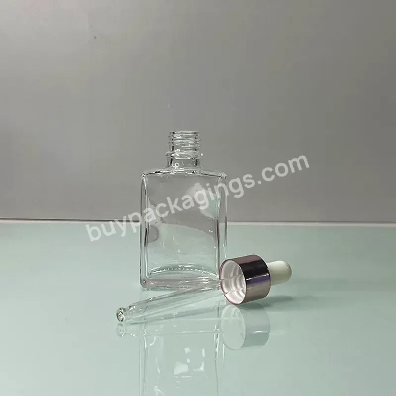 Luxury 15ml 30ml 50ml 100ml Pink Flat Square Rectangle Glass Dropper Bottles For Serum Essential Oil