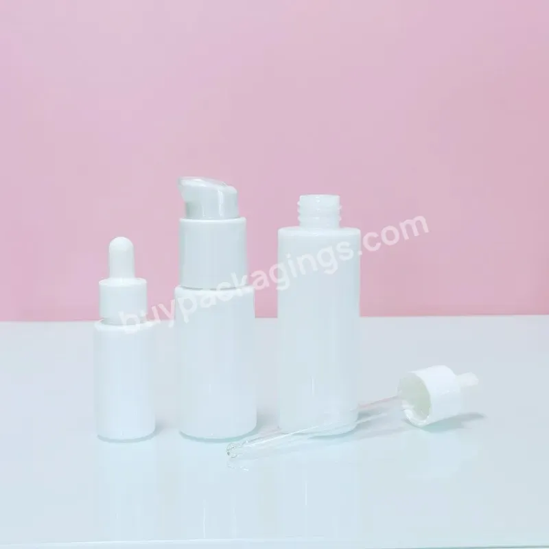 Luxury 15ml 30ml 50ml 50g Opal White Glass Lotion Bottle With Pump Cream Jar Cosmetic Packing Set