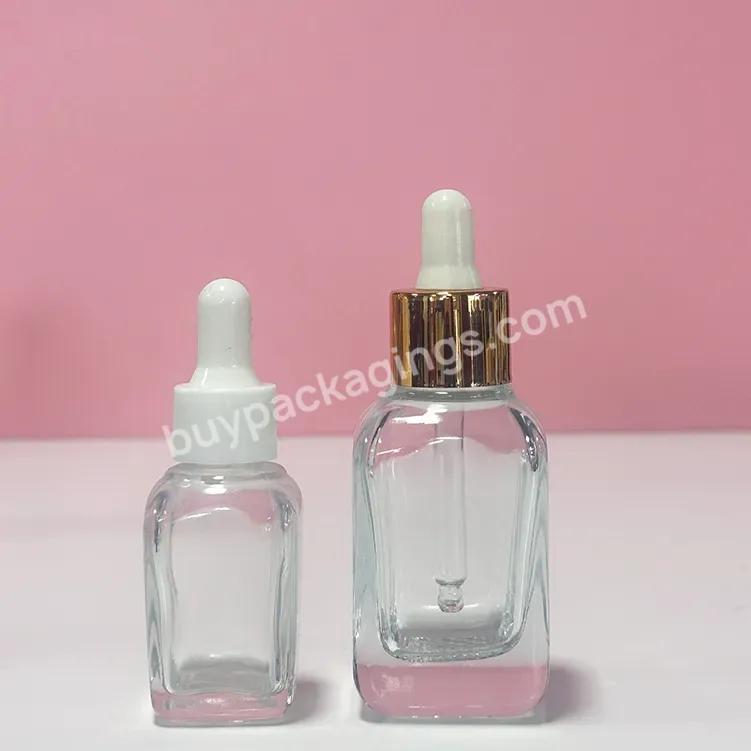 Luxury 15ml 30ml 50ml Thick Square Brown Frosted Clear Glass Serum Dropper Bottle