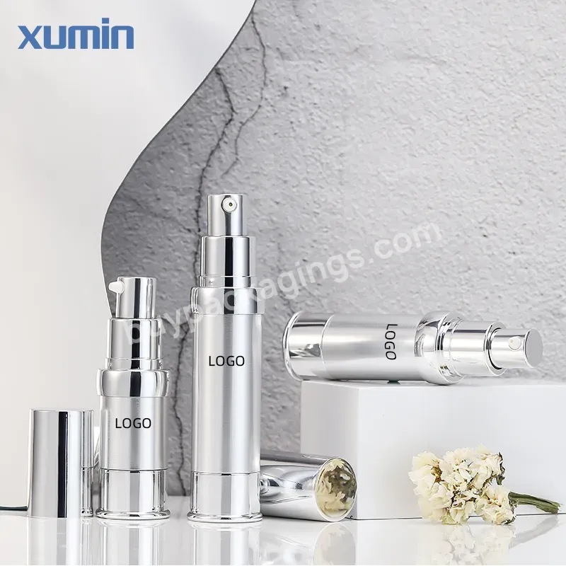 Luxury 15ml 30ml Cosmetic Packaging Plastic Bottle Silver Airless Pump Bottle 20ml Silver 1oz Airless Skin Care Bottle