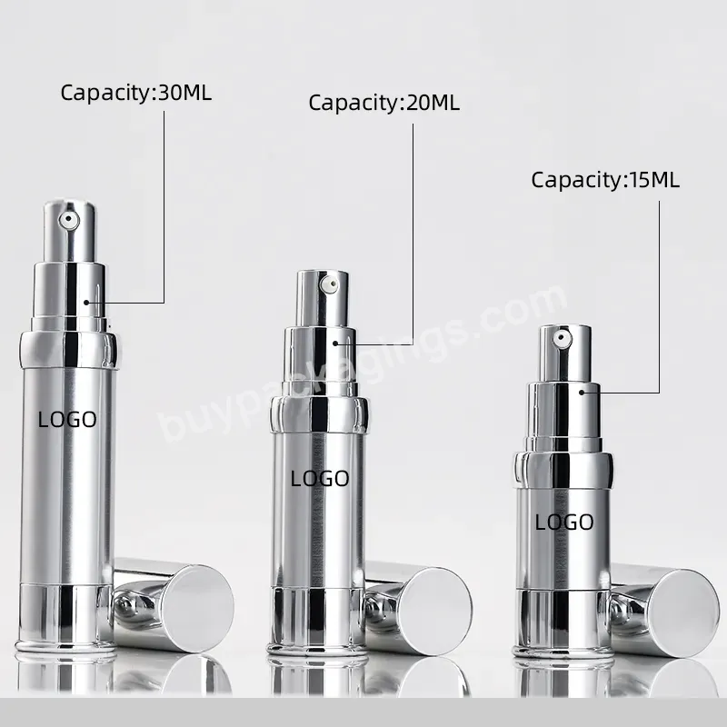 Luxury 15ml 30ml Cosmetic Packaging Plastic Bottle Silver Airless Pump Bottle 20ml Silver 1oz Airless Skin Care Bottle