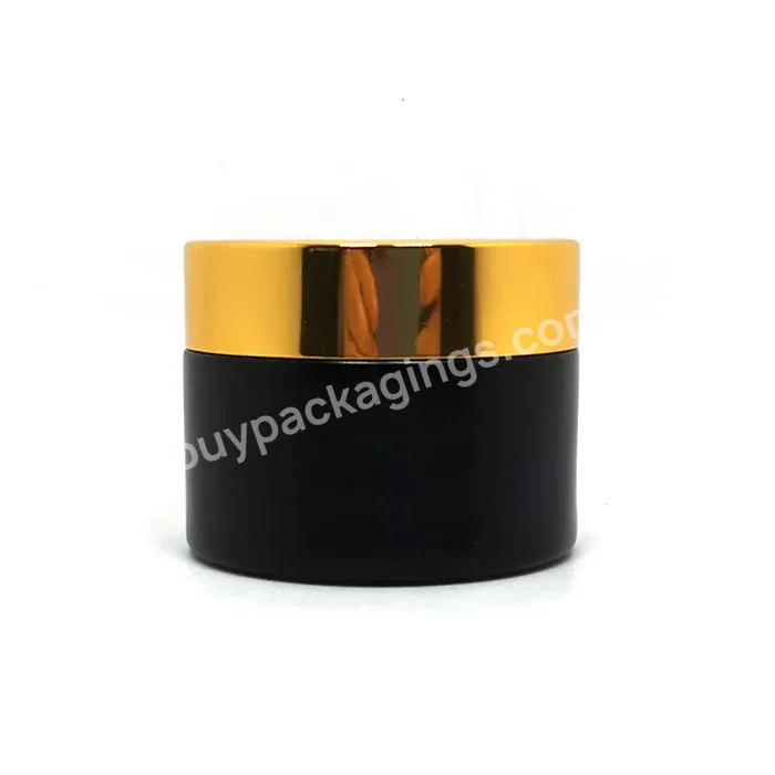 Luxury 1.7 Oz Matte Black Glass Jar Cosmetic 5g 10g 20g 30g 50g 60g 100g Black Frosted Glass Cream Jar With Golden Lid