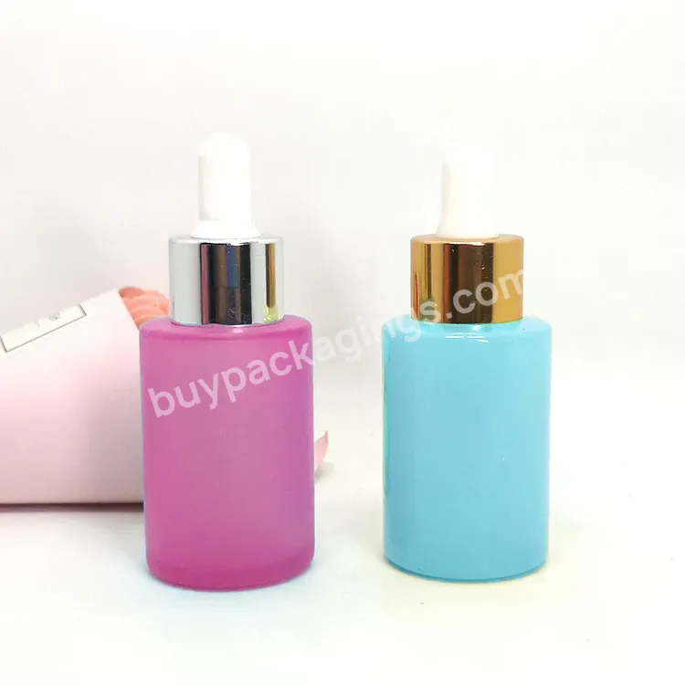 Luxury 1oz 30ml 50ml Black White Pink Blue Essential Oil Serum Bottle Glass Dropper Bottles With Cosmetic Packaging Paper Box