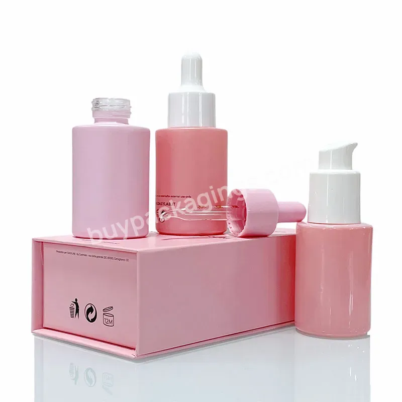 Luxury 1oz 30ml 50ml Brown Black White Pink Essential Oil Serum Bottle Glass Dropper Bottles With Cosmetic Packaging Paper Box