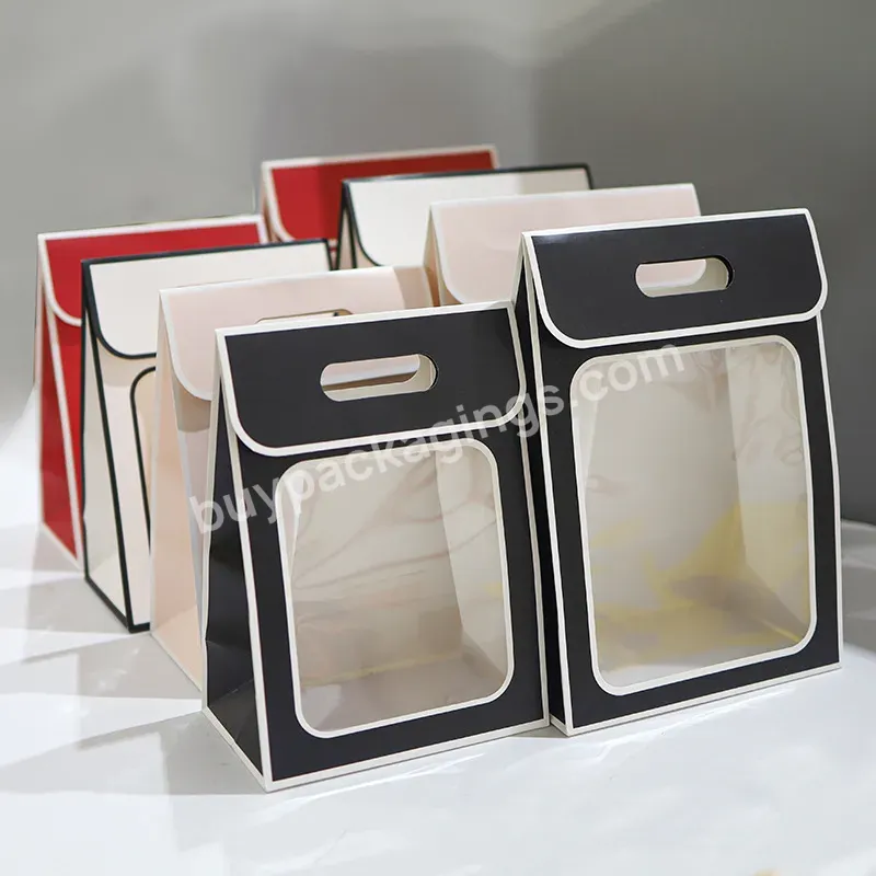 Luxury 2 Size Clamshell-type Window Design Gift Bag Portable Flower Bag For Flower Gift Shop Wrapper