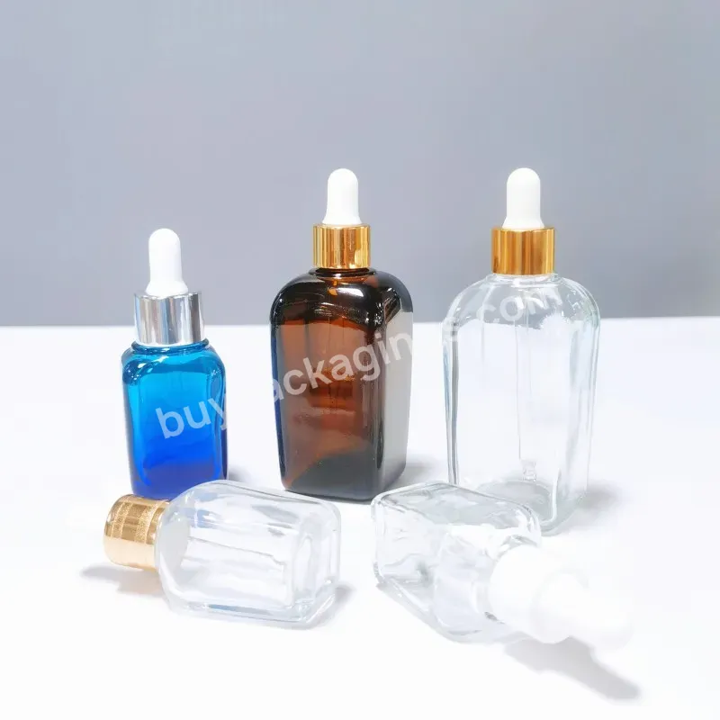 Luxury 20ml 30ml 100ml Empty Serum Bottles Square Amber Essential Oil Cosmetic Glass Bottle