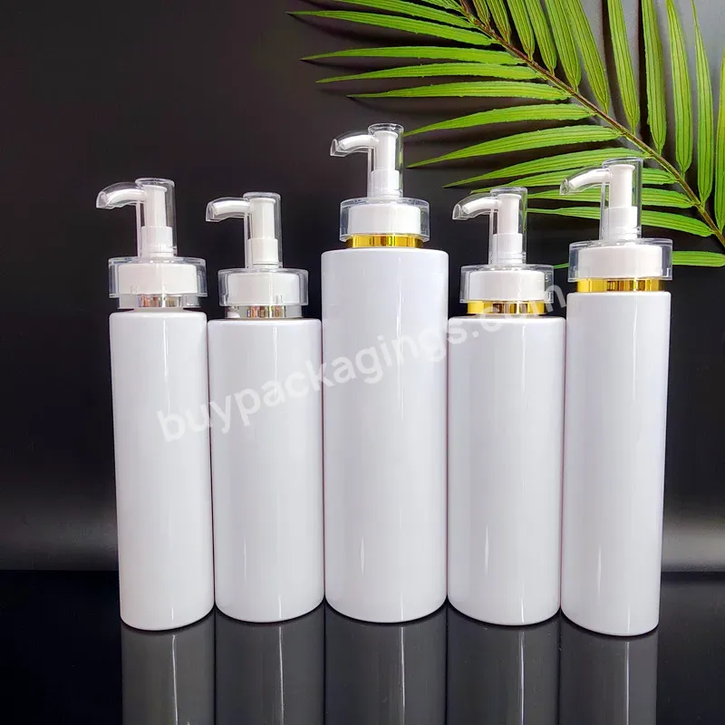 Luxury 250ml 300ml 500ml Matte White Round Empty Conditioner Shower Gel Plastic Packaging Gold Airless Shampoo Pump Bottle