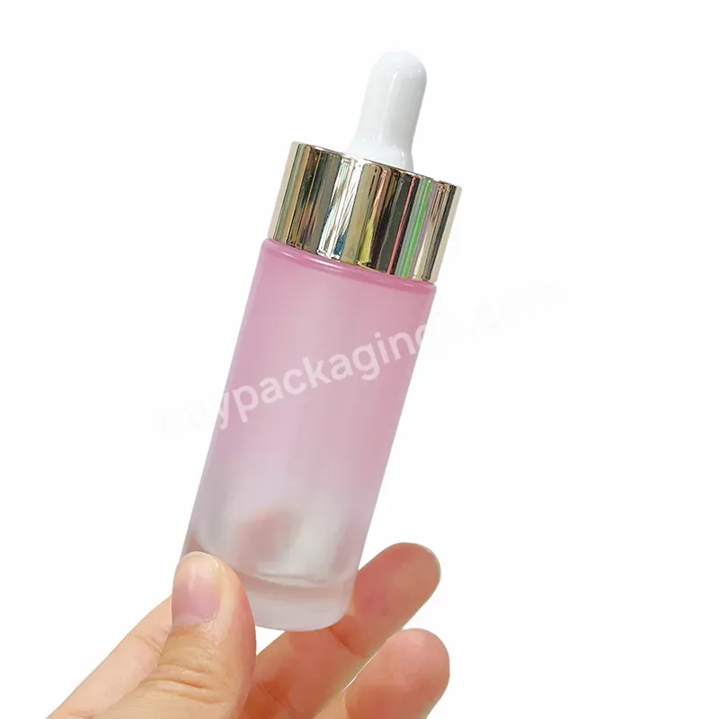 Luxury 30 Ml Glass Essential Oil Dropper Bottle Empty Frosted Pink 30ml Serum Bottle For Skincare Packaging