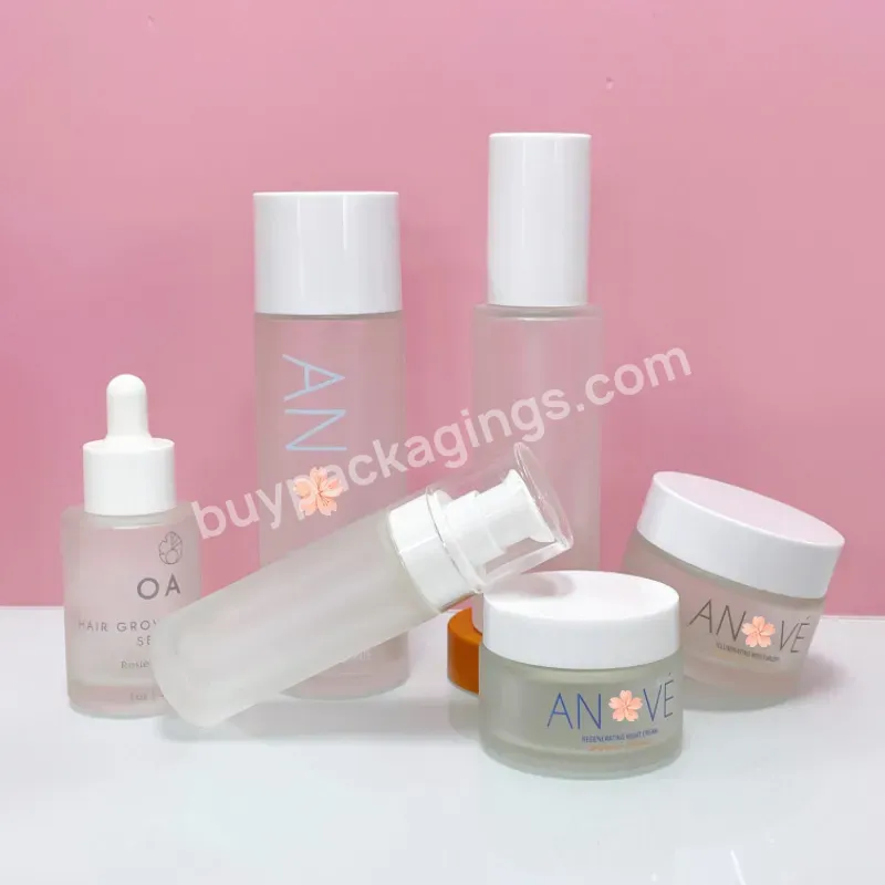 Luxury 30ml 50ml 100ml Matte Clear Frosted Skin Care Serum Packaging Set Glass Cosmetic Jars And Serum Bottle