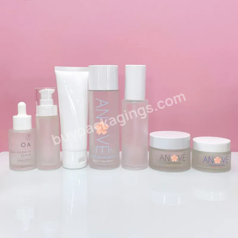 Luxury 30ml 50ml 100ml Matte Clear Frosted Skin Care Serum Packaging Set Glass Cosmetic Jars And Serum Bottle