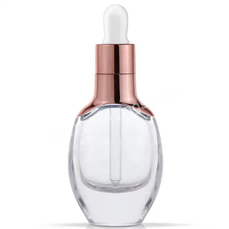 Luxury 30ml Clear Glass Dropper Bottle With Rose Gold Cap For Essential Oil In Stock