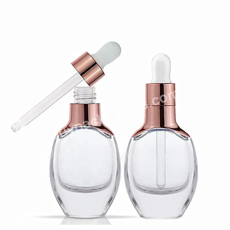 Luxury 30ml Clear Glass Dropper Bottle With Rose Gold Cap For Essential Oil In Stock