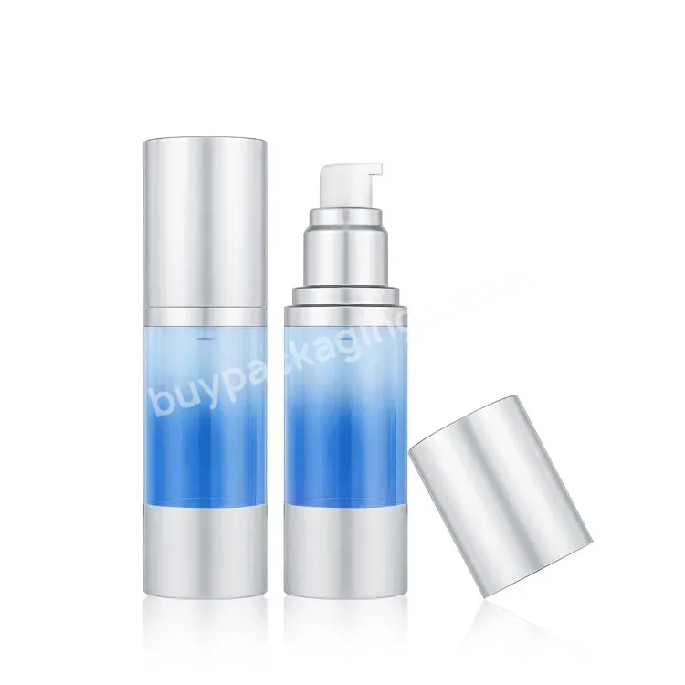 Luxury 30ml Cosmetic Packaging Silver Aluminum Airless Dispenser Lotion Bottle Press Pump Round Plastic Airless Bottle